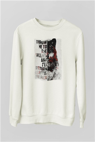 Kurt Baskılı Unisex Beyaz  Sweatshirt