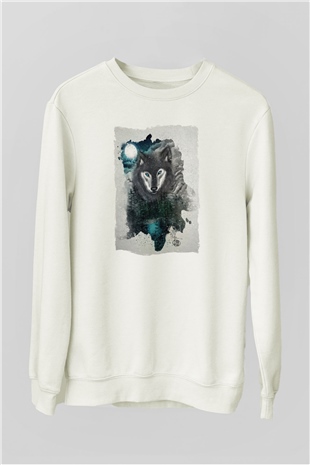 Kurt Baskılı Unisex Beyaz  Sweatshirt
