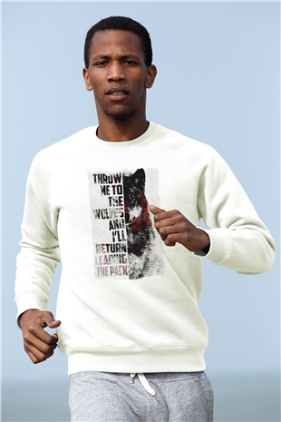 Kurt Baskılı Unisex Beyaz  Sweatshirt