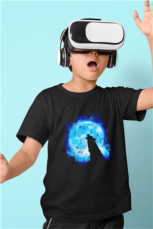 Kurt Baskılı Unisex Siyah  Çocuk Tişört