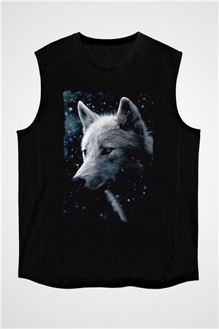 Kurt Baskılı Unisex Siyah  Kolsuz Tişört