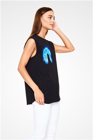 Kurt Baskılı Unisex Siyah  Kolsuz Tişört