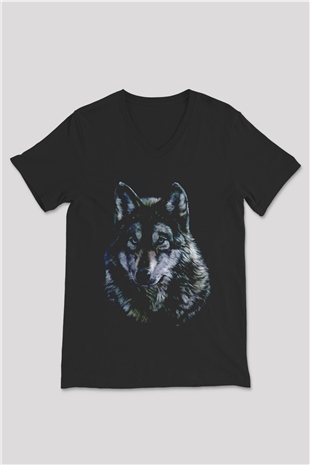 Kurt Baskılı Unisex Siyah  V Yaka Tişört