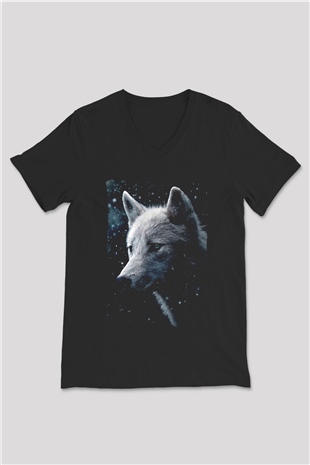 Kurt Baskılı Unisex Siyah  V Yaka Tişört
