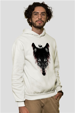 Kurt Beyaz Unisex Kapşonlu Sweatshirt