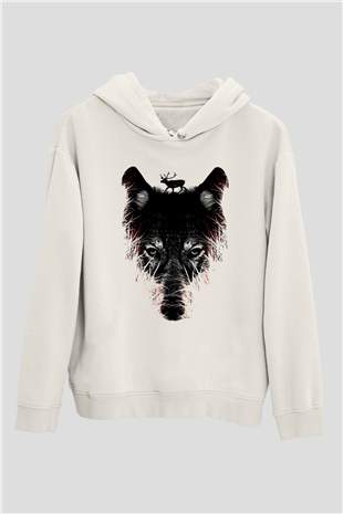 Kurt Beyaz Unisex Kapşonlu Sweatshirt