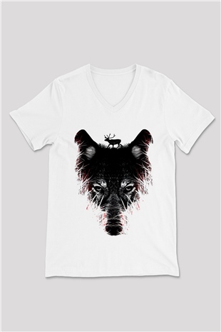 Kurt Beyaz Unisex V Yaka Tişört T-Shirt