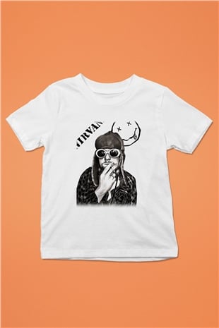 Kurt Cobain Baskılı Beyaz Unisex Çocuk Tişört