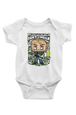 Kurt Cobain Baskılı Unisex Beyaz Bebek Body - Zıbın