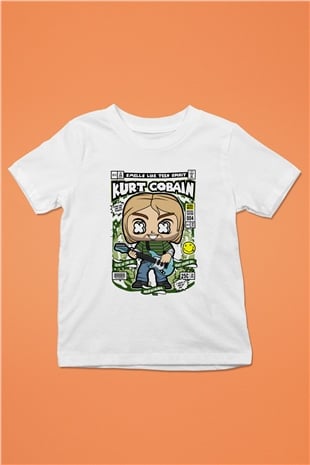 Kurt Cobain Baskılı Unisex Beyaz Çocuk Tişört