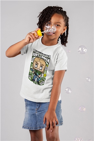 Kurt Cobain Baskılı Unisex Beyaz Çocuk Tişört