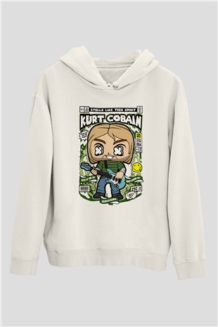 Kurt Cobain Baskılı Unisex Beyaz Hoodie