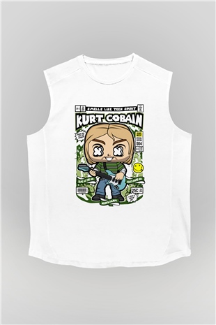 Kurt Cobain Baskılı Unisex Beyaz Kolsuz Tişört