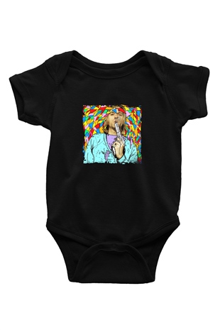 Kurt Cobain Baskılı Unisex Siyah Bebek Body - Zıbın