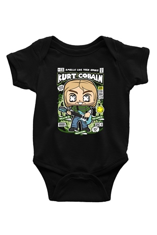 Kurt Cobain Baskılı Unisex Siyah Bebek Body - Zıbın