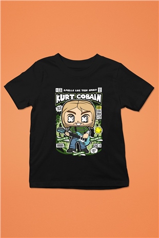Kurt Cobain Baskılı Unisex Siyah Çocuk Tişört