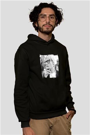 Kurt Cobain Baskılı Unisex Siyah Hoodie