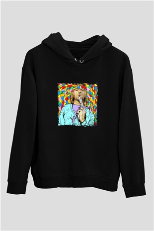 Kurt Cobain Baskılı Unisex Siyah Hoodie