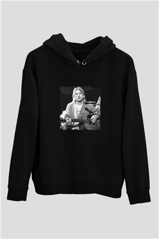 Kurt Cobain Baskılı Unisex Siyah Hoodie