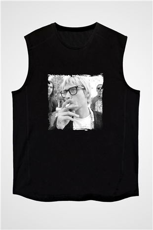 Kurt Cobain Baskılı Unisex Siyah Kolsuz Tişört
