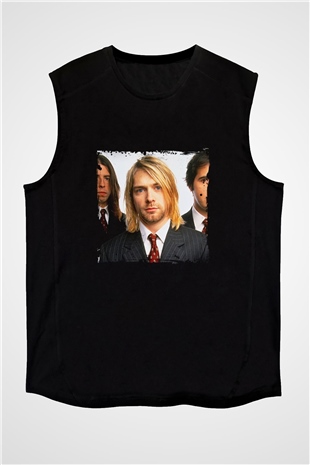 Kurt Cobain Baskılı Unisex Siyah Kolsuz Tişört