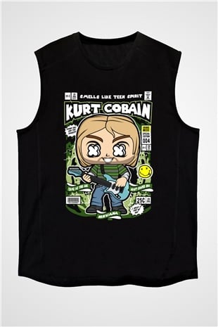 Kurt Cobain Baskılı Unisex Siyah Kolsuz Tişört