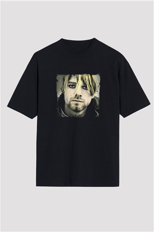 Kurt Cobain Baskılı Unisex Siyah Oversize Tişört