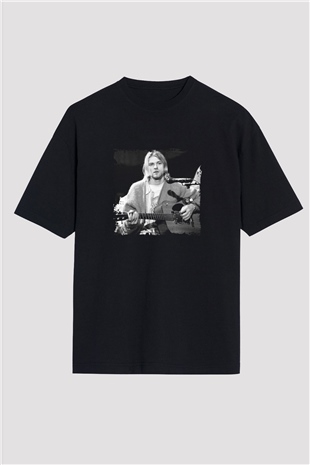 Kurt Cobain Baskılı Unisex Siyah Oversize Tişört