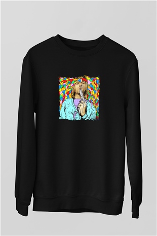Kurt Cobain Baskılı Unisex Siyah Sweatshirt