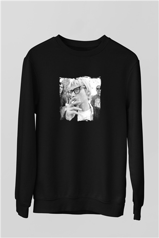 Kurt Cobain Baskılı Unisex Siyah Sweatshirt