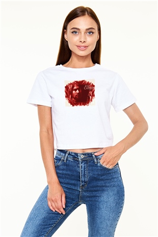 Kurt Cobain Beyaz  Crop Top Tişört