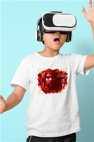 Kurt Cobain Beyaz Unisex Çocuk Tişört