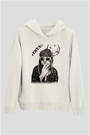 Kurt Cobain Beyaz Unisex Kapşonlu Sweatshirt