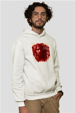 Kurt Cobain Beyaz Unisex Kapüşonlu Sweatshirt