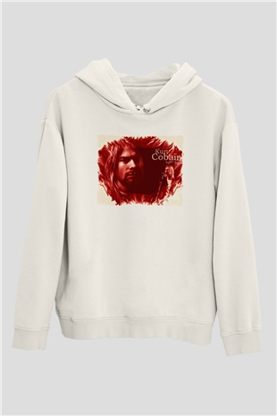 Kurt Cobain Beyaz Unisex Kapüşonlu Sweatshirt