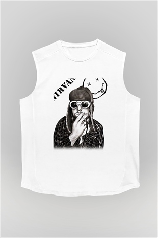Kurt Cobain Beyaz Unisex Kolsuz Tişört