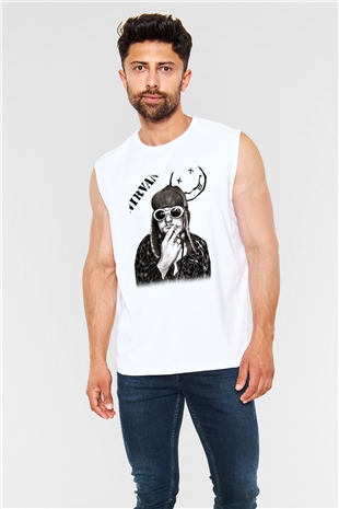 Kurt Cobain Beyaz Unisex Kolsuz Tişört