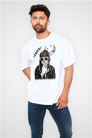 Kurt Cobain Beyaz Unisex Oversize Tişört T-Shirt