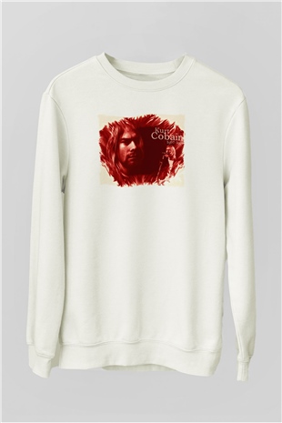 Kurt Cobain Beyaz Unisex Sweatshirt
