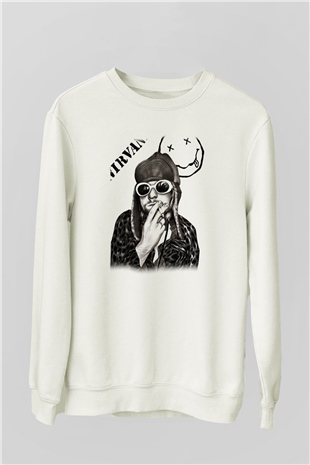 Kurt Cobain Beyaz Unisex Sweatshirt