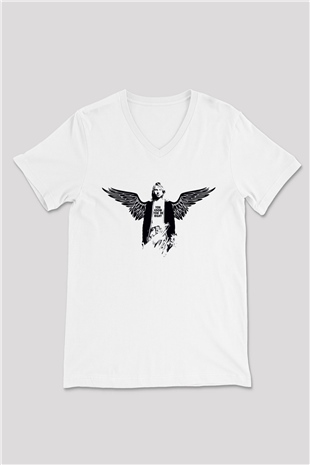 Kurt Cobain Beyaz Unisex V Yaka Tişört T-Shirt