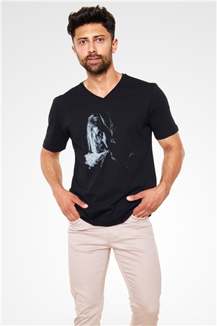Kurt Cobain Siyah Unisex V Yaka Tişört