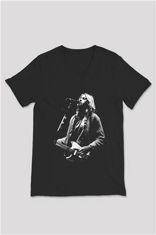 Kurt Cobain Siyah Unisex V Yaka Tişört T-Shirt