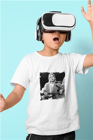 Kurt Cobain Unisex Baskılı Beyaz Çocuk Tişört
