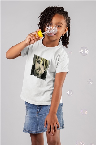 Kurt Cobain Unisex Baskılı Beyaz Çocuk Tişört