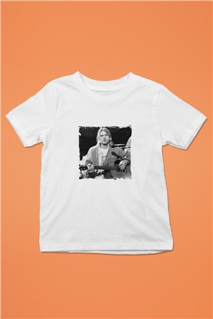 Kurt Cobain Unisex Baskılı Beyaz Çocuk Tişört