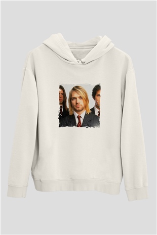 Kurt Cobain Unisex Baskılı Beyaz Kapüşonlu Sweatshirt