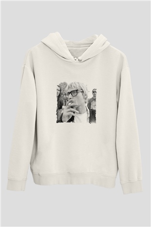Kurt Cobain Unisex Baskılı Beyaz Kapüşonlu Sweatshirt