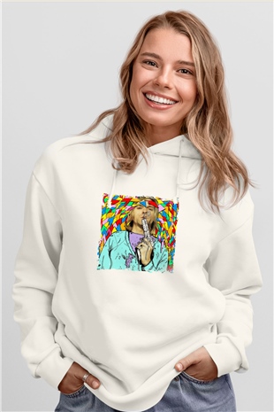 Kurt Cobain Unisex Baskılı Beyaz Kapüşonlu Sweatshirt