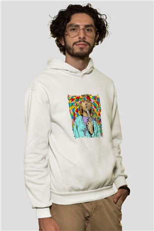 Kurt Cobain Unisex Baskılı Beyaz Kapüşonlu Sweatshirt
